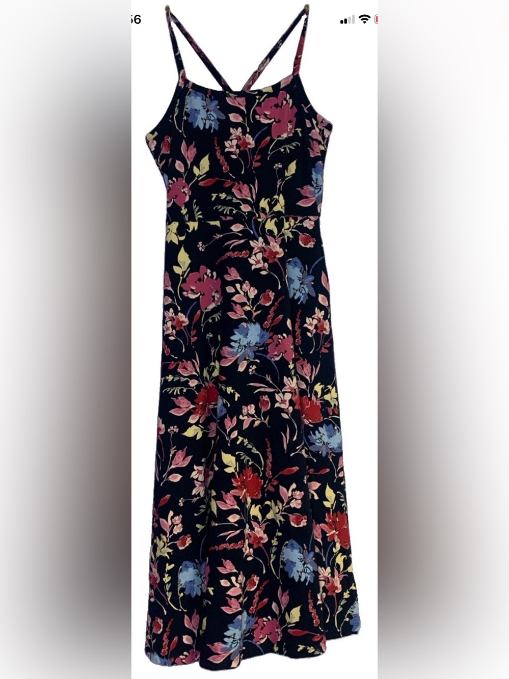 Pact Organic Fit & Flare Midi Dress Dayspring Blooms Multi Pockets Size M 8-10